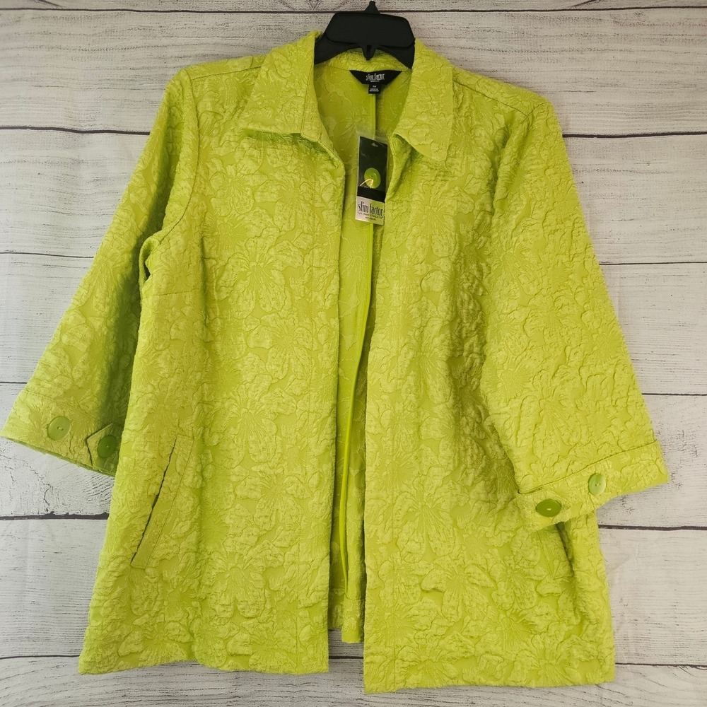 Slim Factor Investments 3X Open Front 3/4 Sleeve Chartreuse Floral Jacket L836
